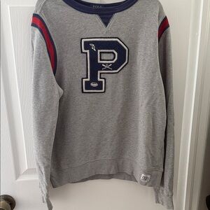 Polo by Ralph Lauren Gray Crewneck Sweater with Navy and Red Stripes